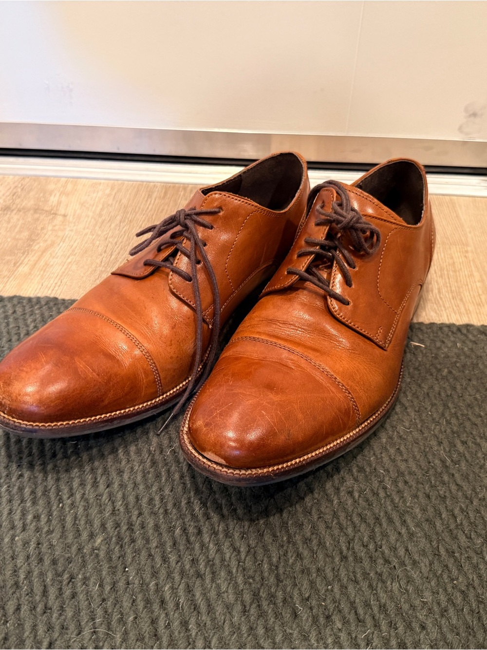 Cole Haan Tan Brown Leather Cap-Toe Derby Shoes